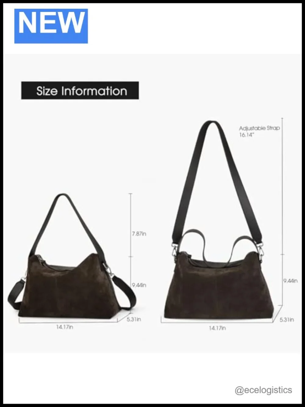 Full Grained Leather Cow Suede Crossbody Hobo Bag with Adjustable Strap